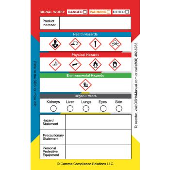 Globally Harmonized System (GHS) Secondary Container Labels, 3.5 x 2.25 Inches, 100 Labels per Roll, Adhesive, Glossy Finish
