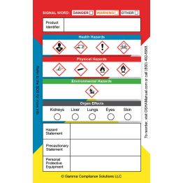 Globally Harmonized System (GHS) Secondary Container Labels, 3.5 x 2.25 Inches, 100 Labels per Roll, Adhesive, Glossy Finish