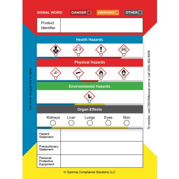 Globally Harmonized System (GHS) Secondary Container Labels, 4 x 3 Inches, 100 Labels per Roll, Adhesive, Glossy Finish